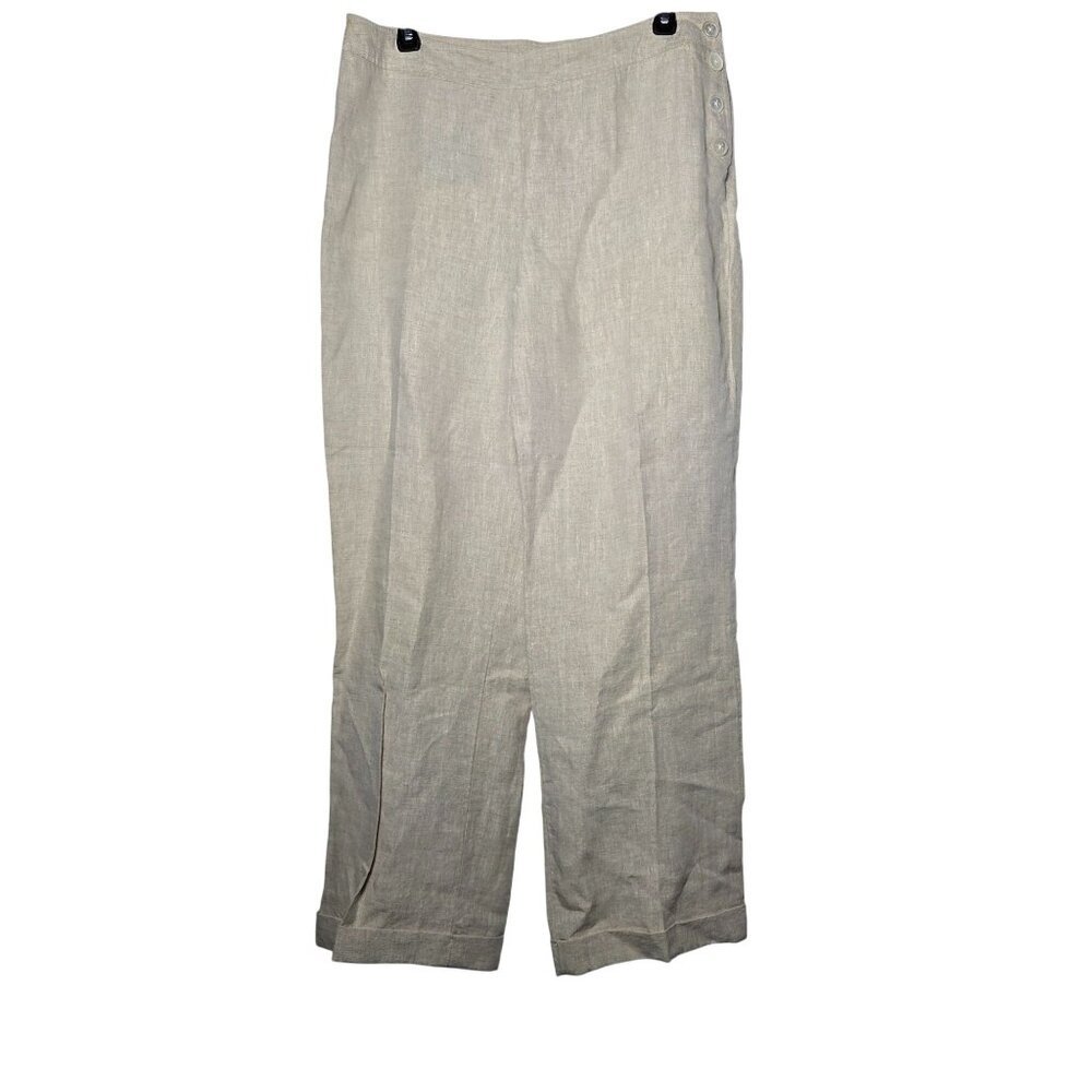 Lands End‎ Womens 100% Linen Pants Size 12 Neutral Minimalist Breathable Coastal
